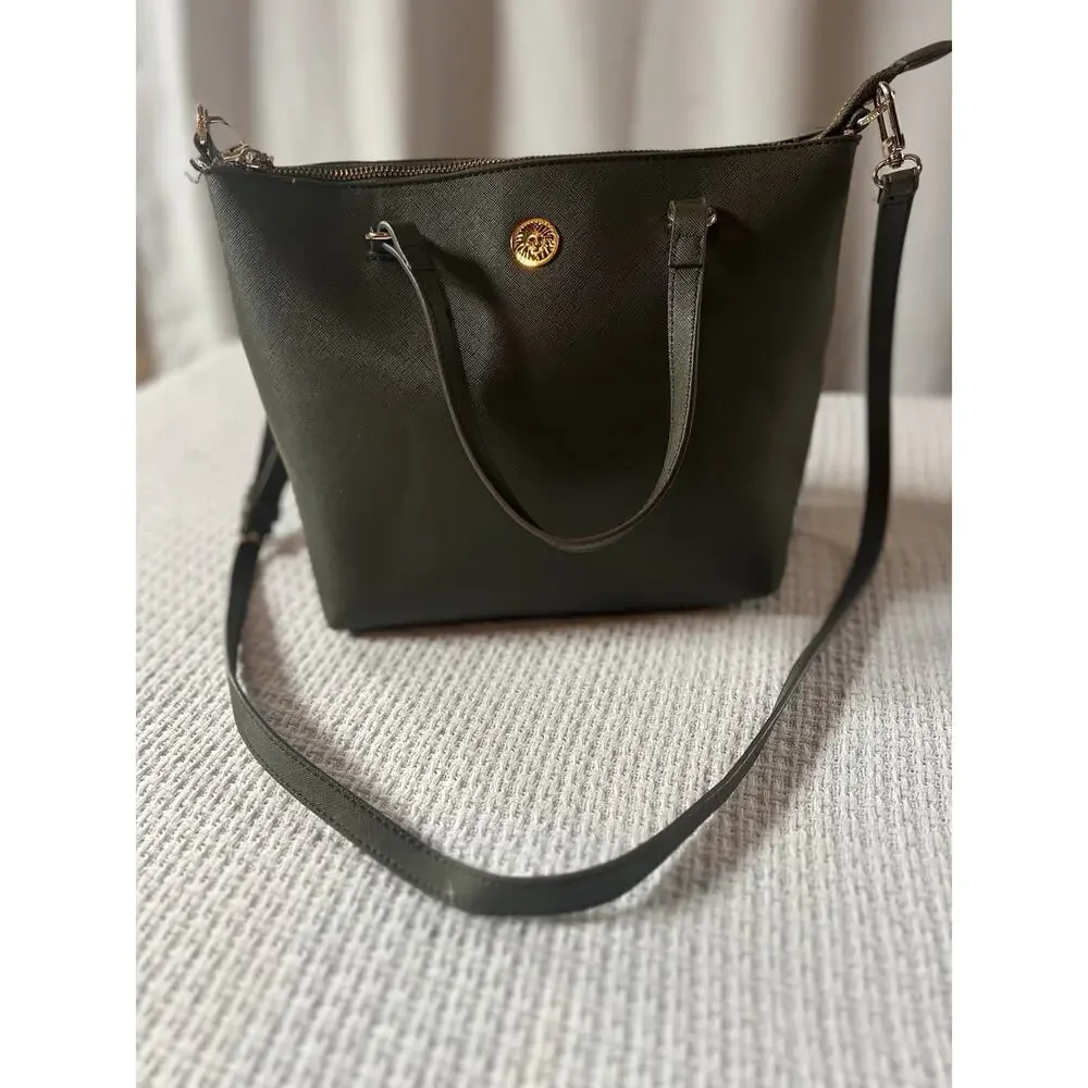 Anne Klein Signature Handbag Laine Tz Satchel Lion Logo Strap Purse Olive Green
